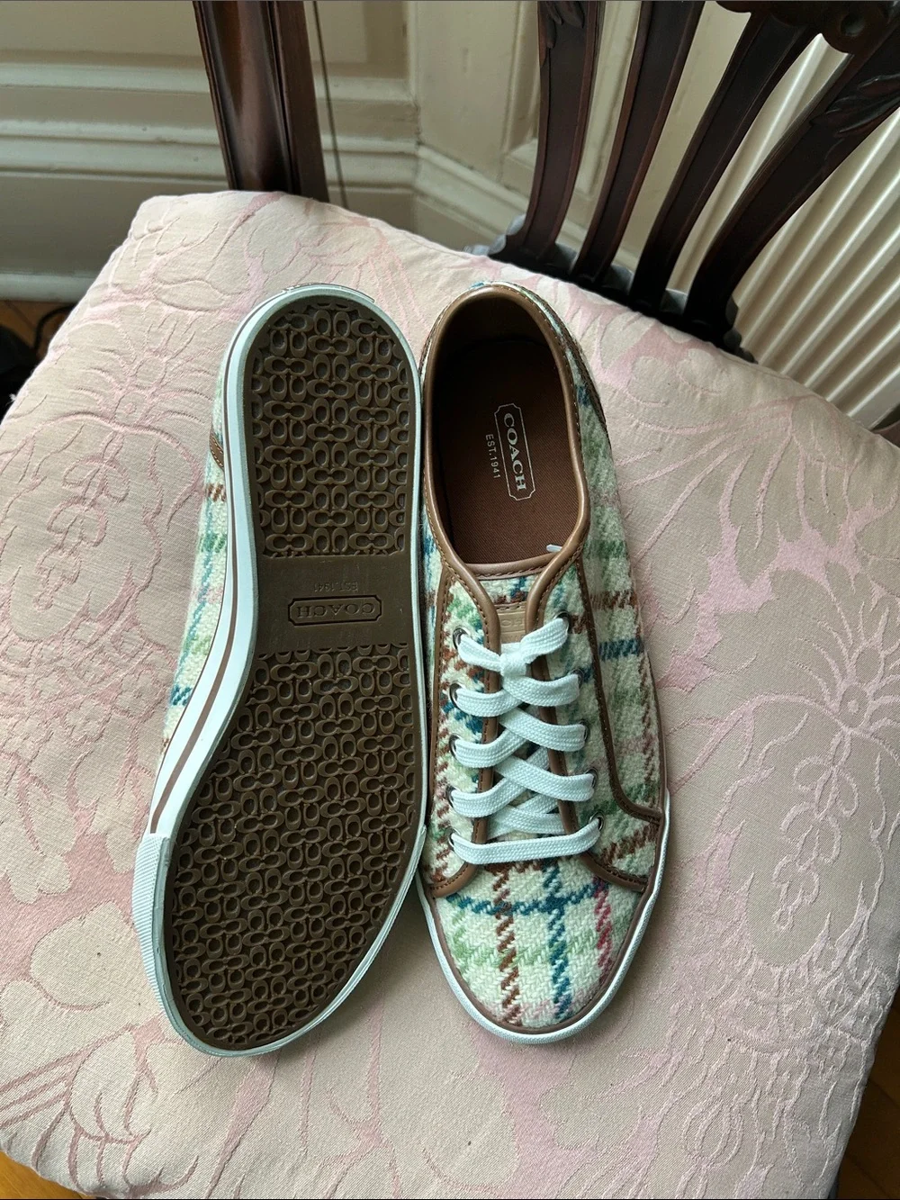 Coach Multicolor Plaid Canvas Sneakers with Leather Trim